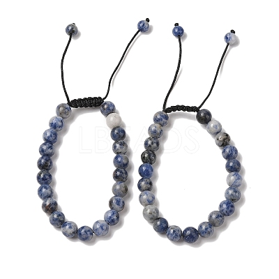8mm Round Natural Blue Spot Jasper Braided Bead Bracelets BJEW-C067-01B-15-1