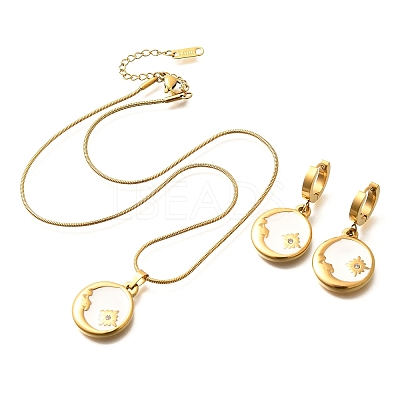 304 Stainless Steel Enamel & Rhinestone Pendant Necklaces & Hoop Earring Set for Women SJEW-C007-02G-02-1