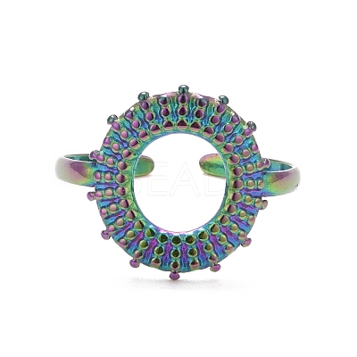 Ion Plating(IP) Rainbow Color 304 Stainless Steel Donut Open Cuff Ring for Women RJEW-C025-21M-1