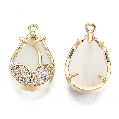 Brass Micro Pave Clear Cubic Zirconia Pendants KK-T056-70G-NF-1