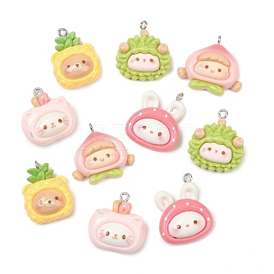 Fruits Theme Opaque Resin Pendants RESI-Z047-02P-1