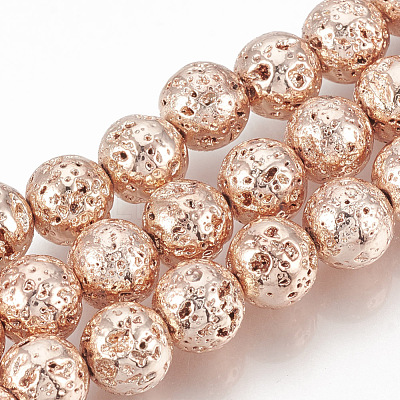 Electroplated Natural Lava Rock Beads Strands G-T061-55C-12mm-1