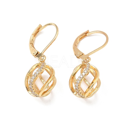 Brass Micro Pave Clear Cubic Zirconia Leverback Earrings KK-CBA4112-09G-1