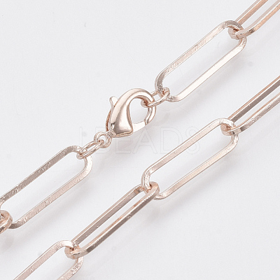 Brass Flat Oval Paperclip Chain Necklace Making MAK-S072-07B-RG-1