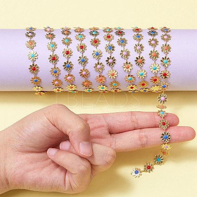 2M Brass Enamel Flower Link Chains CHC-SZ0001-35-1