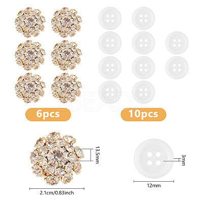 6Pcs Brass & Acrylic Rhinestone Cufflinks BUTT-DC0001-17B-1