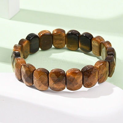 Natural Tiger Eye Beaded Stretch Bracelets for Unisex G-K303-01C-1