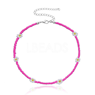 Bohemian Daisy Flower Glass Seed Beaded Necklaces with Alloy End Chains FS-WGC49A6-13-1