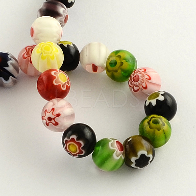 Round Handmade Millefiori Glass Beads Strands X-LK-R004-81-1