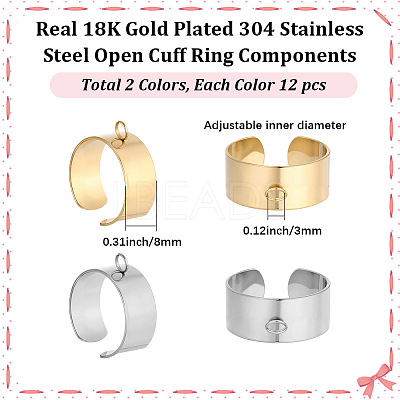 24Pcs 2 Colors 304 Stainless Steel Finger Ring Settings STAS-BBC0010-09D-1