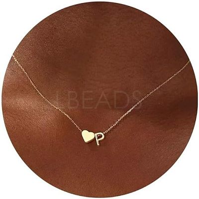 Simple Style Adjustable 316L Surgical Stainless Steel Heart and Initial Pendant Necklaces for Women WG95AEF-16-1