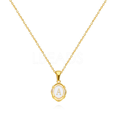 304 Stainless Steel Enamel White Oval with Letter Pendant Necklaces for Men Women FS-WG94BAB-01-1
