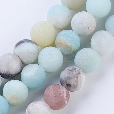 Frosted Natural Flower Amazonite Round Bead Strands G-E334-10mm-09-1