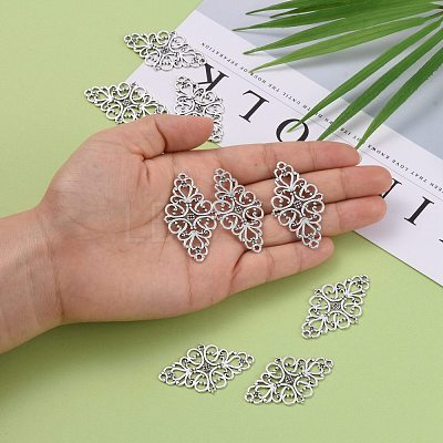Tibetan Style Alloy Rhombus Filigree Joiners Links X-TIBE-5377-AS-LF-1