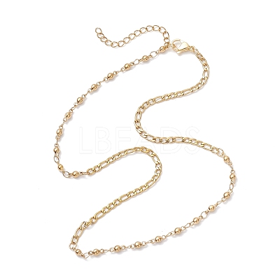 304 Stainless Steel Figaro Chain Ball Link Chain Necklaces for Women NJEW-JN05595-1