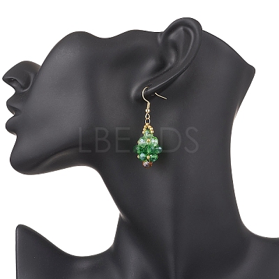 304 Stainless Steel Glass Seed Beads Christmas Tree Dangle Earrings EJEW-MZ00581-02-1