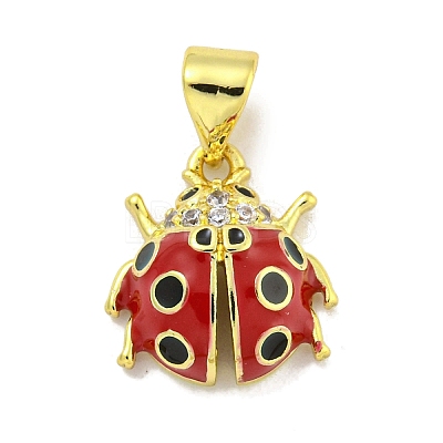 Rack Plating Brass Micro Pave Clear Cubic Zirconia with Enamel Pendant X-KK-B091-37G-01-1