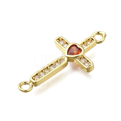 Brass Orange Red Cubic Zirconia Cross Connector Charms ZIRC-I070-018G-1