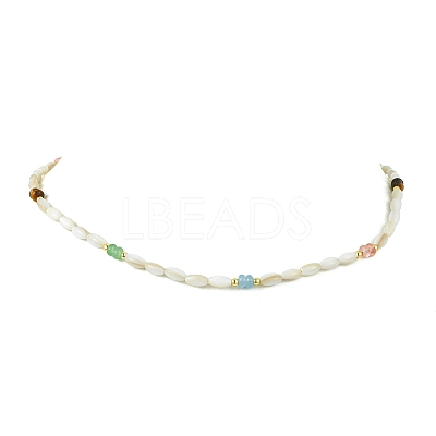 Mixed Stone and Dyed Natural Shell Rice Beaded Necklaces for Women NJEW-JN06347-1