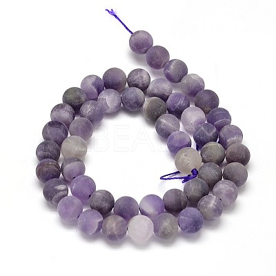 Frosted Natural Amethyst Round Bead Strands X-G-L357-8mm-07-1