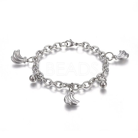 Tarnish Resistant 304 Stainless Steel Charm Bracelets BJEW-L637-25-P-1