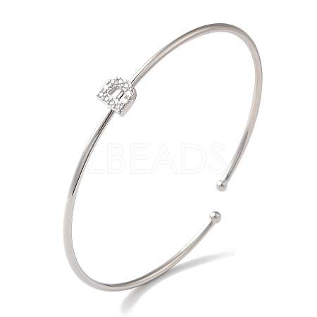 Rack Plating Brass Micro Pave Clear Cubic Zirconia Letter Open Cuff Bangles BJEW-A018-01P-D-1
