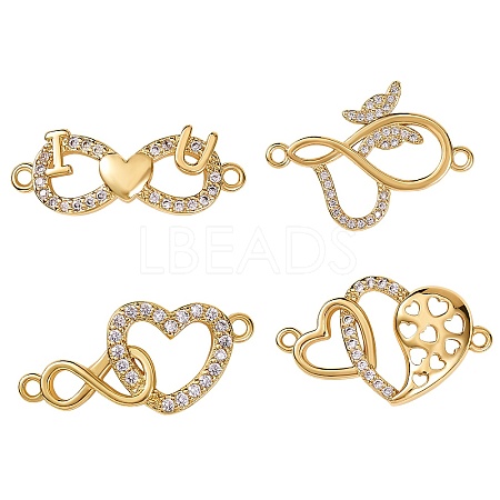 4Pcs 4 Style Brass Micro Pave Clear Cubic Zirconia Links Connectors ZIRC-SZ0002-24-1