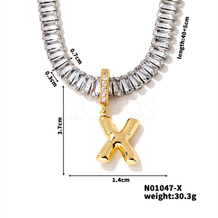 Golden Tone Brass Pave Clear Cubic Zirconia Letter Pendant Necklaces for Women YX4437-24-1