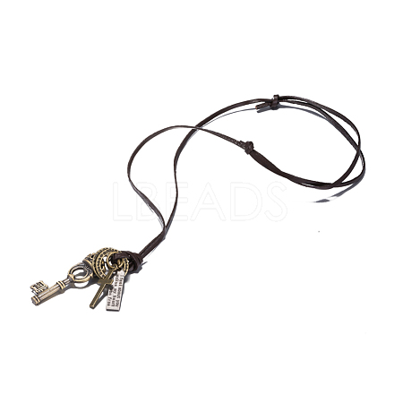 Adjustable Men's Zinc Alloy Pendant and Leather Cord Lariat Necklaces NJEW-BB15995-B-1