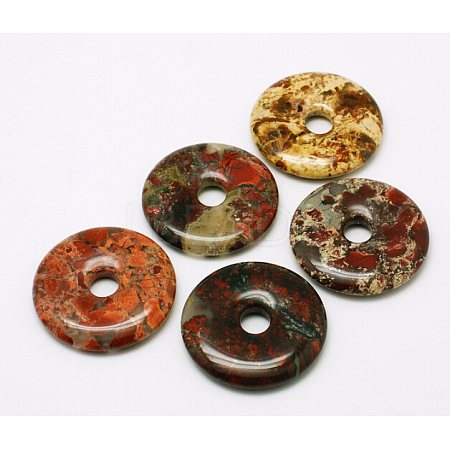 Donut/Pi Disc Natural Gemstone Pendants G-L234-40mm-03-1