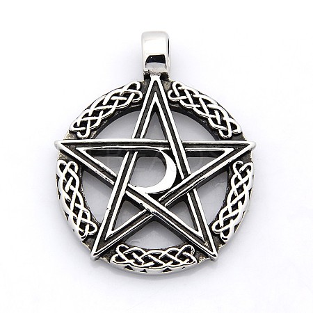 Retro 304 Stainless Steel Ring with Pentagram Pendants STAS-F006-132-1