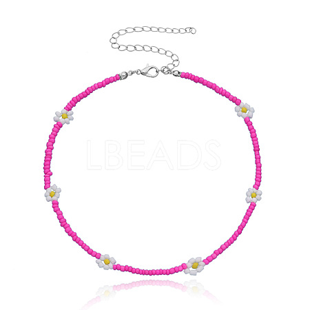 Bohemian Daisy Flower Glass Seed Beaded Necklaces with Alloy End Chains FS-WGC49A6-13-1