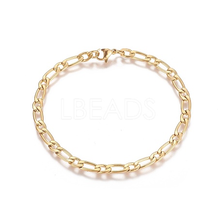 Ion Plating(IP) 304 Stainless Steel Figaro Chain Bracelets BJEW-I274-03G-1