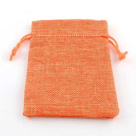 Polyester Imitation Burlap Packing Pouches Drawstring Bags X-ABAG-R005-14x10-11-1