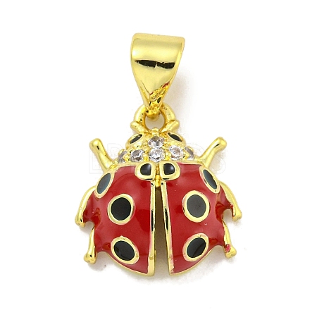 Rack Plating Brass Micro Pave Clear Cubic Zirconia with Enamel Pendant X-KK-B091-37G-01-1