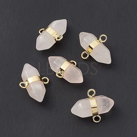 Natural Rose Quartz Double Terminal Pointed Connector Charms G-P491-11G-05-1