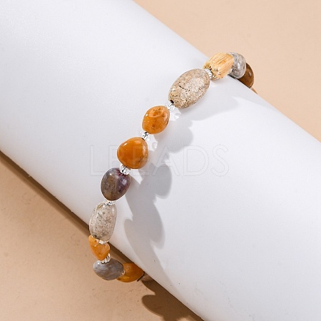 Natural Fossil Coral Beaded Bracelets for Women G-P563-07P-02-1