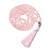 Natural Rose Quartz Mala Prayer Round Beaded Wrap Necklaces with Long Tassel and Metal Tree of Life FS-WG93CBE-02-1