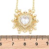 Brass Pave Clear Cubic Zirconia and Glass Heart Pendant Necklaces KK-CBA4547-11G-4