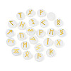 Brass Elder Futhark Alphabet Engraved Symbol Flat Round Opalite Rune Stones G-I373-01O-2