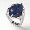 Teardrop Platinum Tone Brass Gemstone Adjustable Wide Band Rings RJEW-L062-02J-1