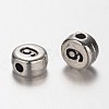 Flat Round Antique Silver Tone Alloy Number Beads PALLOY-K194-09AS-2