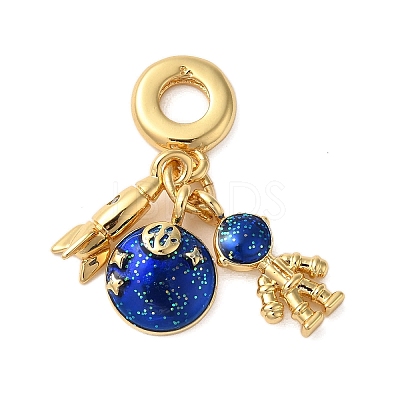 Rack Plating Brass Blue Enamel European Dangle Charms KK-P279-31G-1