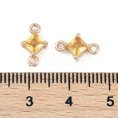 Brass Pave Glass Rhombus Links Connector Charms GLAA-Q088-001D-1
