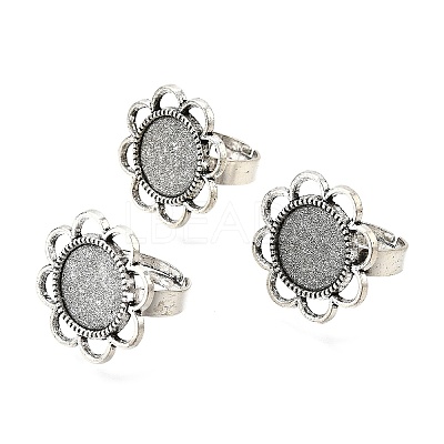 Vintage Adjustable Iron Finger Ring Components Alloy Flower Cabochon Bezel Settings PALLOY-O039-25AS-1