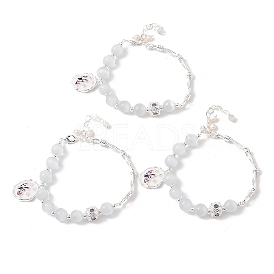 Natural Pearl & Round Cat Eye & Glass Beaded Bracelets BJEW-C068-06S-1