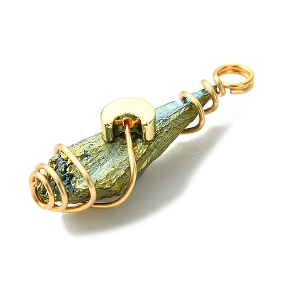 2Pcs Electroplated Natural Quartz Crystal Dyed Copper Wire Wrapped Pendants PALLOY-JF03169-01-1