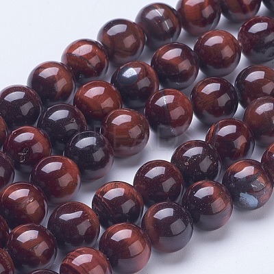 Dyed & Heated Natural Red Tiger Eye Beads Strands G-D855-04-10mm-1
