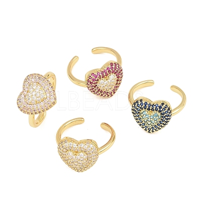 Heart Brass Micro Pave Cubic Zirconia Cuff Open Rings for Women CU-CBA0A21-01G-1