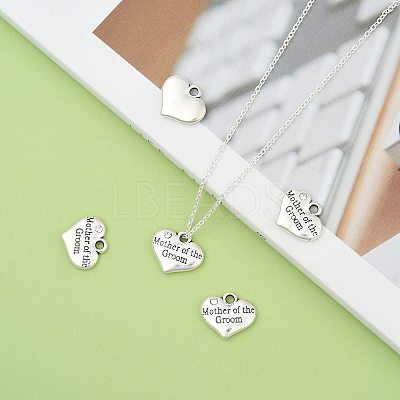 Wedding Theme Antique Silver Tone Tibetan Style Alloy Heart with Mother of the Groom Rhinestone Charms LS-TIBEP-N005-17A-1